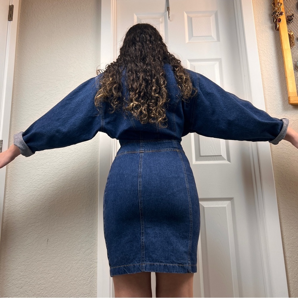 Vintage 90s Y2K Denim Zipper Motorcycle Dress - Picture 9 of 15